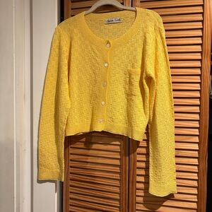 Marion Foale Hand Knit Women's Yellow Cardigan Sweater Medium